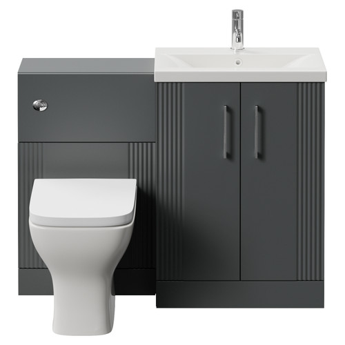 Avant Satin Grey 1100mm 2 Door Vanity Unit and Toilet Suite with Glide Basin Front View