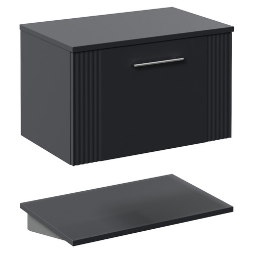 Avant Satin Anthracite 600mm Wall Mounted Single Drawer Vanity Unit for Countertop Basins with Storage Shelf Left Hand View