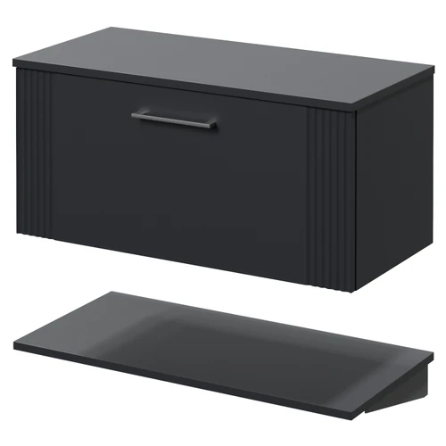 Avant Satin Anthracite 800mm Wall Mounted Single Drawer Vanity Unit for Countertop Basins with Storage Shelf Right Hand View
