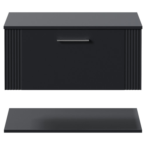 Avant Satin Anthracite 800mm Wall Mounted Single Drawer Vanity Unit for Countertop Basins with Storage Shelf Front View