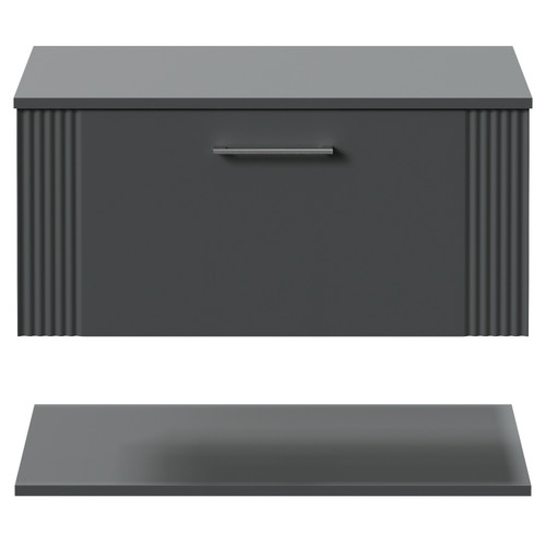 Avant Satin Grey 800mm Wall Mounted Single Drawer Vanity Unit for Countertop Basins with Storage Shelf Front View