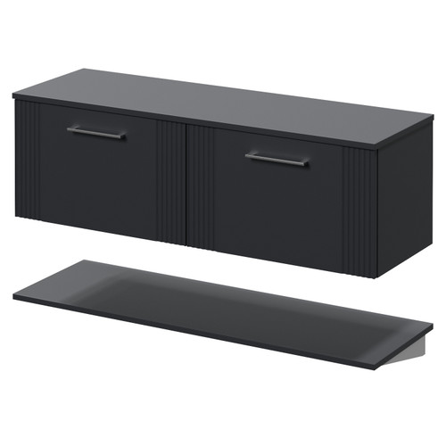 Avant Satin Anthracite 1200mm Wall Mounted Single Drawer Vanity Unit for Countertop Basins with Storage Shelf Right Hand View