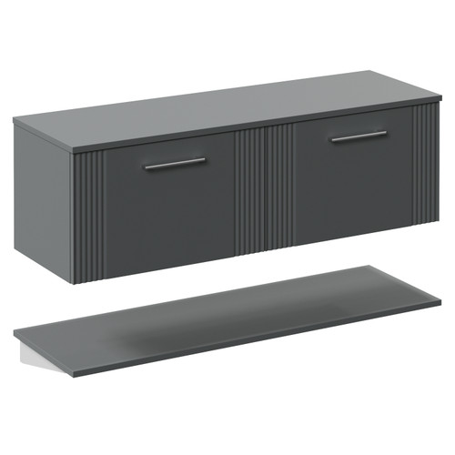 Avant Satin Grey 1200mm Wall Mounted Single Drawer Vanity Unit for Countertop Basins with Storage Shelf Left Hand View