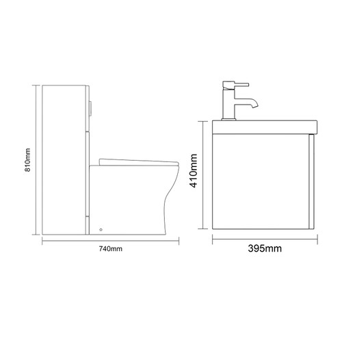 Avant Satin Green 1000mm Wall Mounted Single Drawer Vanity Unit and Toilet Suite with Glide Basin Side On Dimensions