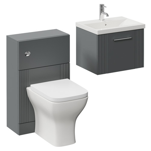 Avant Satin Grey 1000mm Wall Mounted Single Drawer Vanity Unit and Toilet Suite with Glide Basin Left Hand View