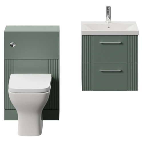 Avant Satin Green 1000mm Wall Mounted 2 Drawer Vanity Unit and Toilet Suite with Glide Basin Front View
