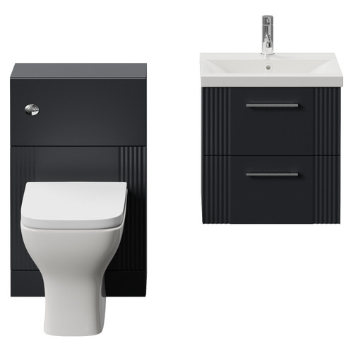 Avant Satin Anthracite 1000mm Wall Mounted 2 Drawer Vanity Unit and Toilet Suite with Glide Basin Front View