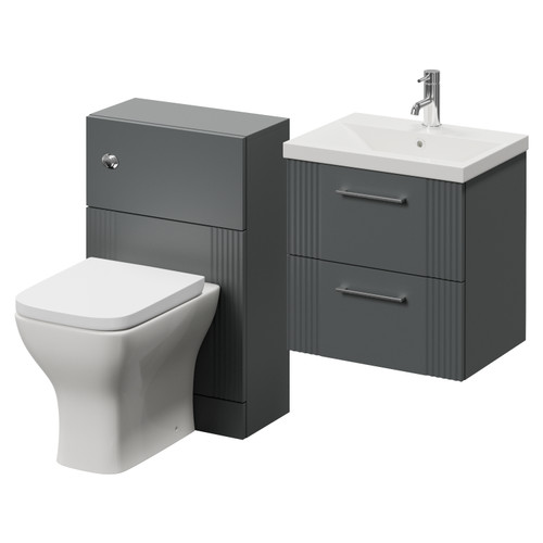 Avant Satin Grey 1000mm Wall Mounted 2 Drawer Vanity Unit and Toilet Suite with Glide Basin Right Hand View