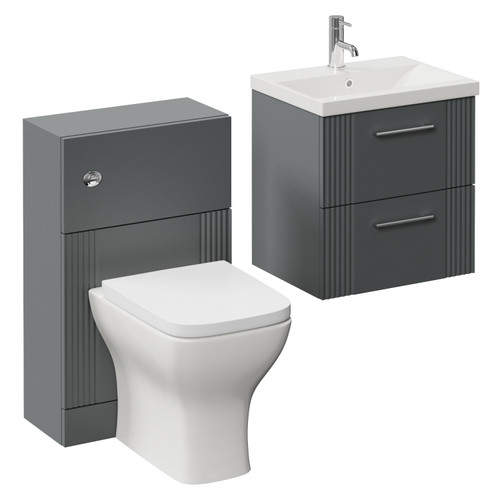 Avant Satin Grey 1000mm Wall Mounted 2 Drawer Vanity Unit and Toilet Suite with Glide Basin Left Hand View