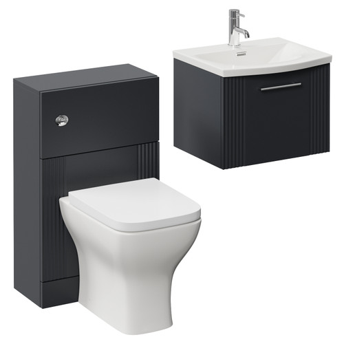 Avant Satin Anthracite 1000mm Wall Mounted Single Drawer Vanity Unit and Toilet Suite with Arc Basin Left Hand View