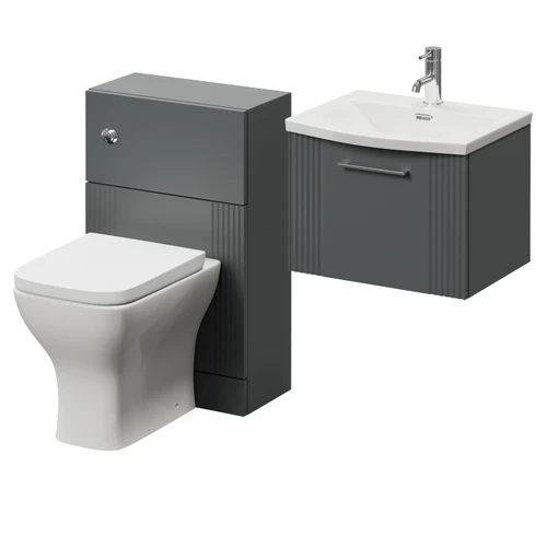 Avant Satin Grey 1000mm Wall Mounted Single Drawer Vanity Unit and Toilet Suite with Arc Basin Right Hand View
