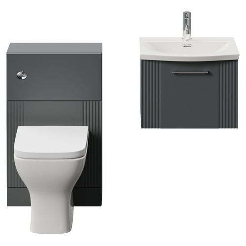 Avant Satin Grey 1000mm Wall Mounted Single Drawer Vanity Unit and Toilet Suite with Arc Basin Front View