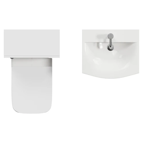 Avant Satin White 1000mm Wall Mounted Single Drawer Vanity Unit and Toilet Suite with Arc Basin Top View
