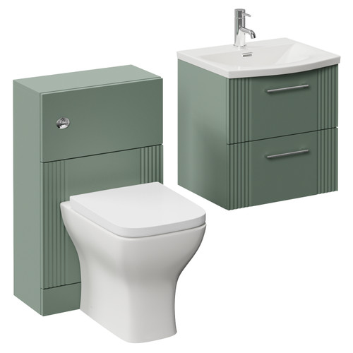 Avant Satin Green 1000mm Wall Mounted 2 Drawer Vanity Unit and Toilet Suite with Arc Basin Left Hand View
