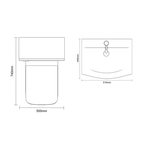 Avant Satin Green 1000mm Wall Mounted 2 Drawer Vanity Unit and Toilet Suite with Arc Basin Top Down Dimensions