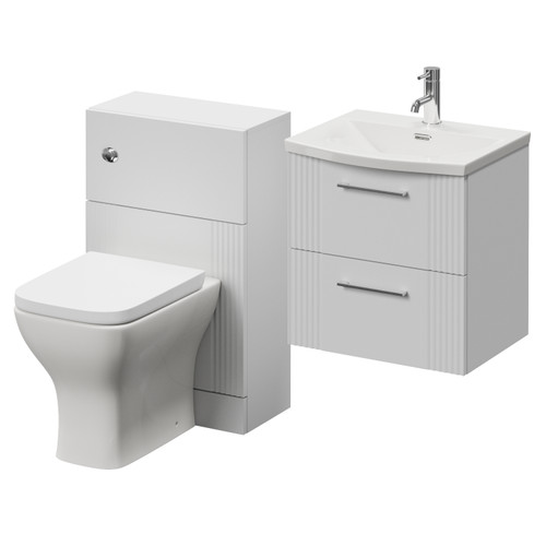 Avant Satin White 1000mm Wall Mounted 2 Drawer Vanity Unit and Toilet Suite with Arc Basin Right Hand View