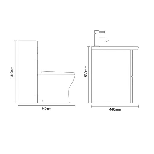 Avant Satin White 1000mm Wall Mounted 2 Drawer Vanity Unit and Toilet Suite with Arc Basin Side On Dimensions