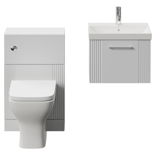 Avant Satin White 1000mm Wall Mounted Single Drawer Vanity Unit and Toilet Suite with Rimini Basin Front View