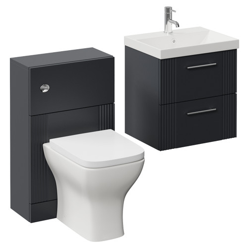 Avant Satin Anthracite 1000mm Wall Mounted 2 Drawer Vanity Unit and Toilet Suite with Rimini Basin Left Hand View