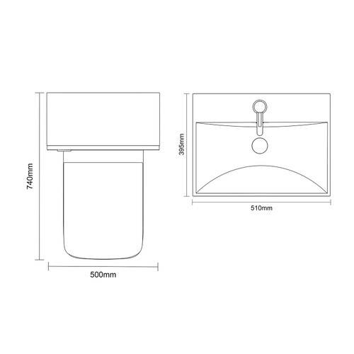 Avant Satin Anthracite 1000mm Wall Mounted 2 Drawer Vanity Unit and Toilet Suite with Rimini Basin Top Down Dimensions
