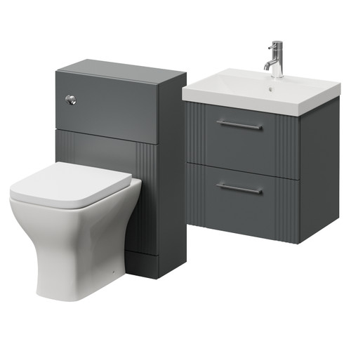 Avant Satin Grey 1000mm Wall Mounted 2 Drawer Vanity Unit and Toilet Suite with Rimini Basin Right Hand View
