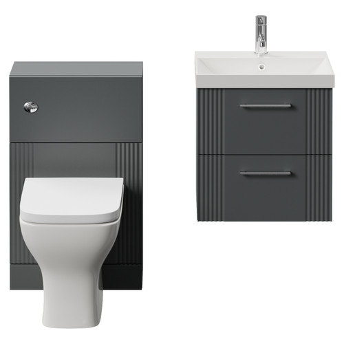 Avant Satin Grey 1000mm Wall Mounted 2 Drawer Vanity Unit and Toilet Suite with Rimini Basin Front View