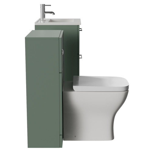 Avant Satin Green 1000mm Wall Mounted 2 Drawer Vanity Unit and Toilet Suite with Angel Basin Side View