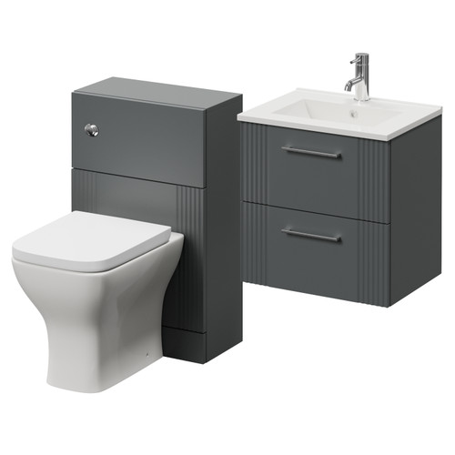 Avant Satin Grey 1000mm Wall Mounted 2 Drawer Vanity Unit and Toilet Suite with Angel Basin Right Hand View