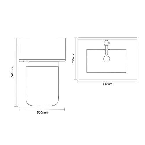 Avant Satin Grey 1000mm Wall Mounted 2 Drawer Vanity Unit and Toilet Suite with Angel Basin Top Down Dimensions
