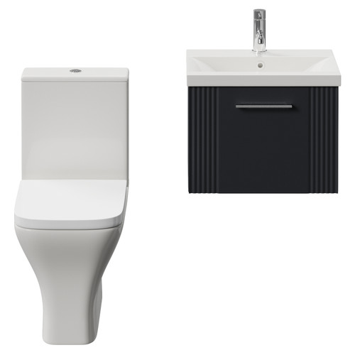 Avant Satin Anthracite 500mm Wall Mounted Single Drawer Vanity Unit and Kingston Toilet Suite with Glide Basin Front View