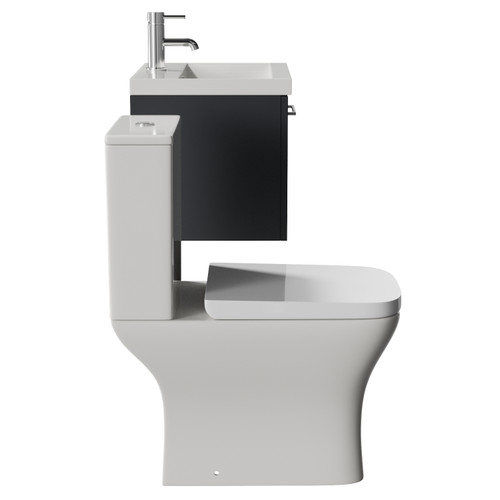 Avant Satin Anthracite 500mm Wall Mounted Single Drawer Vanity Unit and Kingston Toilet Suite with Glide Basin Side View