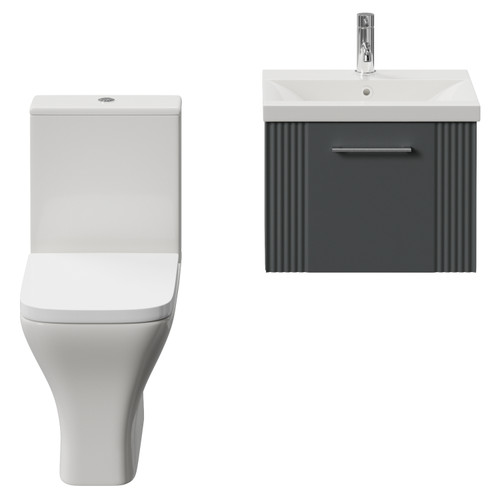Avant Satin Grey 500mm Wall Mounted Single Drawer Vanity Unit and Kingston Toilet Suite with Glide Basin Front View