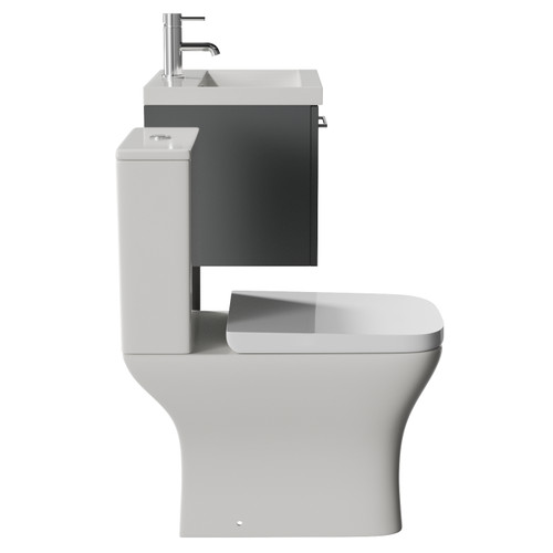 Avant Satin Grey 500mm Wall Mounted Single Drawer Vanity Unit and Kingston Toilet Suite with Glide Basin Side View