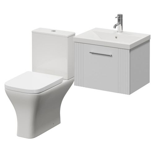 Avant Satin White 500mm Wall Mounted Single Drawer Vanity Unit and Kingston Toilet Suite with Glide Basin Right Hand View