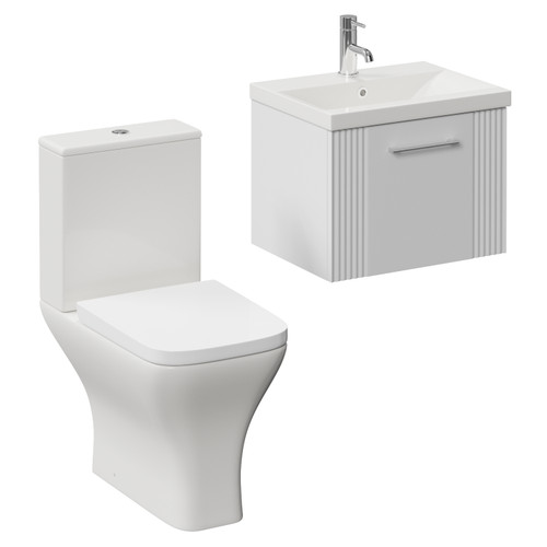 Avant Satin White 500mm Wall Mounted Single Drawer Vanity Unit and Kingston Toilet Suite with Glide Basin Left Hand View