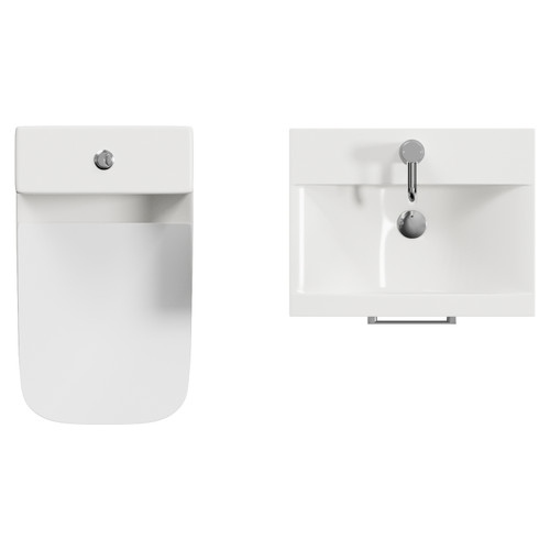 Avant Satin White 500mm Wall Mounted Single Drawer Vanity Unit and Kingston Toilet Suite with Glide Basin Top View