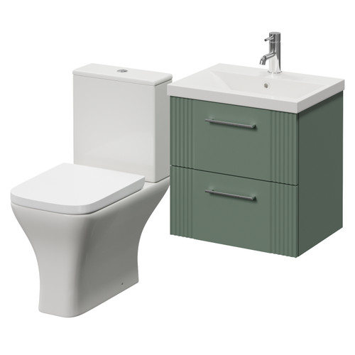 Avant Satin Green 500mm Wall Mounted 2 Drawer Vanity Unit and Kingston Toilet Suite with Glide Basin Right Hand View