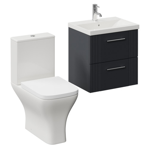 Avant Satin Anthracite 500mm Wall Mounted 2 Drawer Vanity Unit and Kingston Toilet Suite with Glide Basin Left Hand View