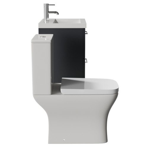 Avant Satin Anthracite 500mm Wall Mounted 2 Drawer Vanity Unit and Kingston Toilet Suite with Glide Basin Side View