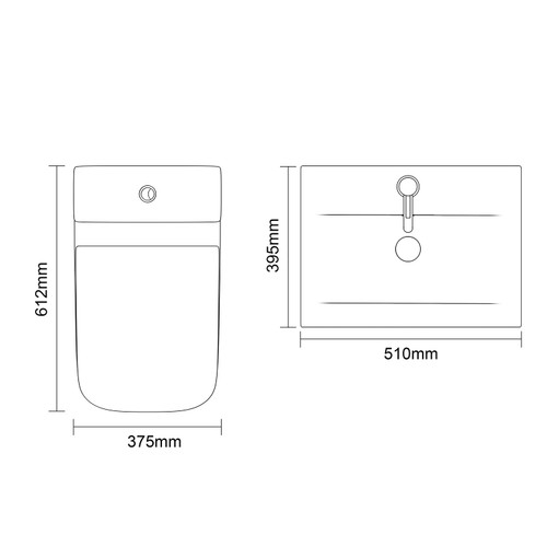Avant Satin Anthracite 500mm Wall Mounted 2 Drawer Vanity Unit and Kingston Toilet Suite with Glide Basin Top Down Dimensions
