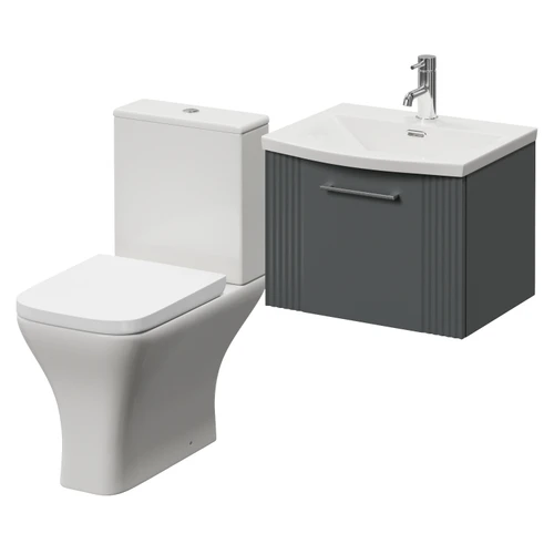 Avant Satin Grey 500mm Wall Mounted Single Drawer Vanity Unit and Kingston Toilet Suite with Arc Basin Right Hand View