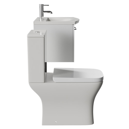 Avant Satin White 500mm Wall Mounted Single Drawer Vanity Unit and Kingston Toilet Suite with Arc Basin Side View