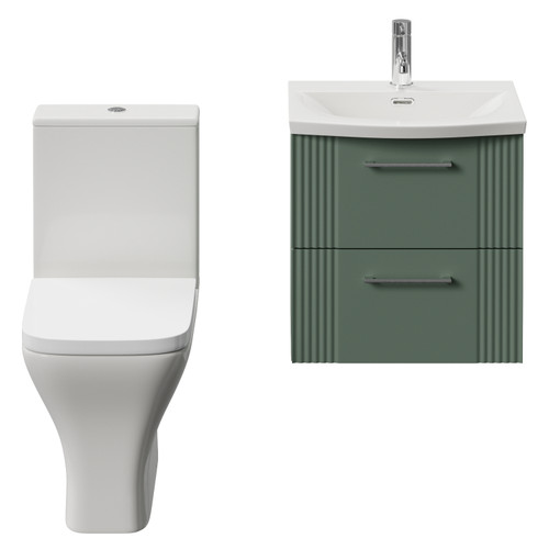 Avant Satin Green 500mm Wall Mounted 2 Drawer Vanity Unit and Kingston Toilet Suite with Arc Basin Front View