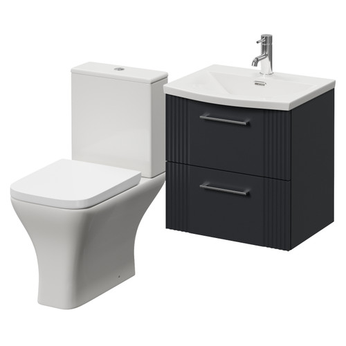 Avant Satin Anthracite 500mm Wall Mounted 2 Drawer Vanity Unit and Kingston Toilet Suite with Arc Basin Right Hand View