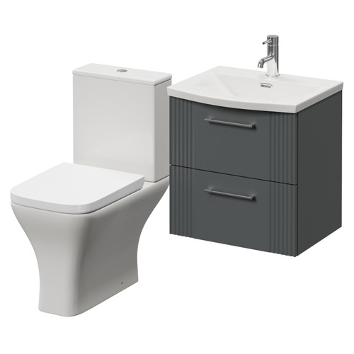Avant Satin Grey 500mm Wall Mounted 2 Drawer Vanity Unit and Kingston Toilet Suite with Arc Basin Right Hand View