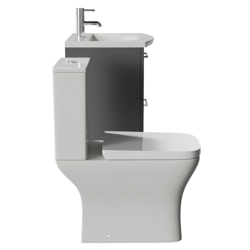 Avant Satin Grey 500mm Wall Mounted 2 Drawer Vanity Unit and Kingston Toilet Suite with Arc Basin Side View