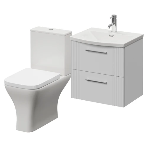 Avant Satin White 500mm Wall Mounted 2 Drawer Vanity Unit and Kingston Toilet Suite with Arc Basin Right Hand View