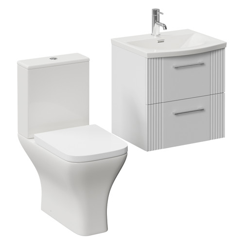 Avant Satin White 500mm Wall Mounted 2 Drawer Vanity Unit and Kingston Toilet Suite with Arc Basin Left Hand View