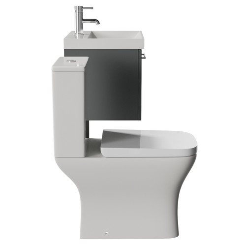 Avant Satin Grey 500mm Wall Mounted Single Drawer Vanity Unit and Kingston Toilet Suite with Rimini Basin Side View