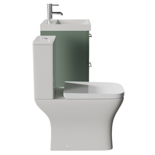 Avant Satin Green 500mm Wall Mounted 2 Drawer Vanity Unit and Kingston Toilet Suite with Rimini Basin Side View